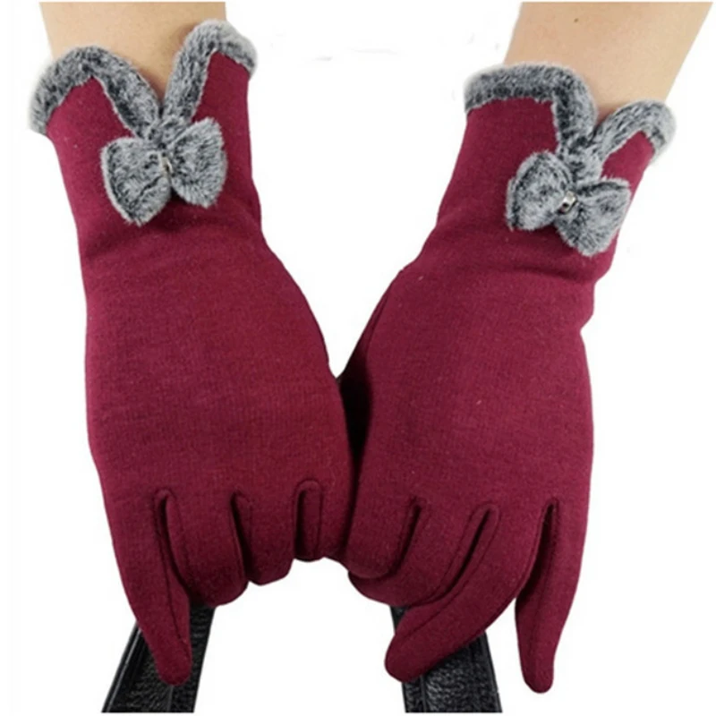 

Full Finger Smartphone Touched Screen Gloves Women Mittens Winter Gloves Bow Warm Wool Soft Screen Touch Gloves Female JH934555