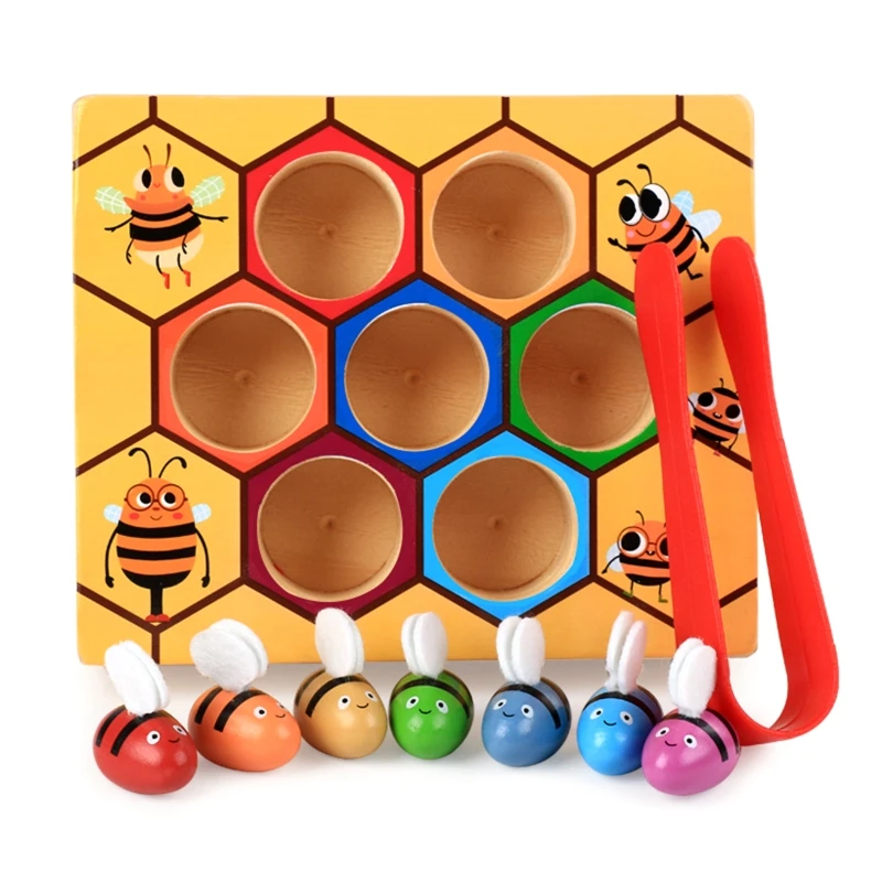 

Kids Sorting Color Clamp Bee to Hive Wooden Brain Training Birthday Gifts QX2D