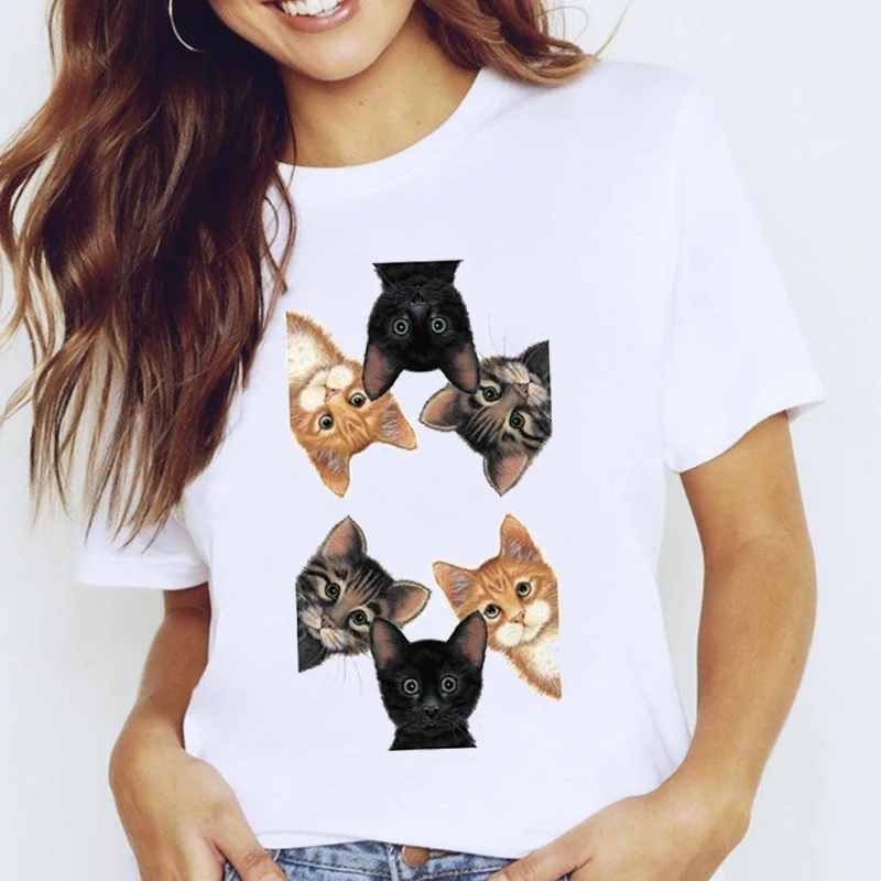 

Женская футболка с коротким рукавом и принтом, Повседневная футболка с изображением Милого Животного, кошки, 2021
