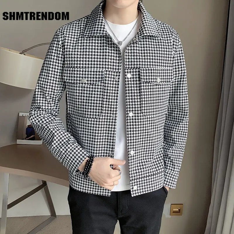 2023 Fashion Jacket Men Spring Autumn Men's Slim Plaid Coat Men Clothing Turn-down Collar Single Breasted Casual Outerwear Coats