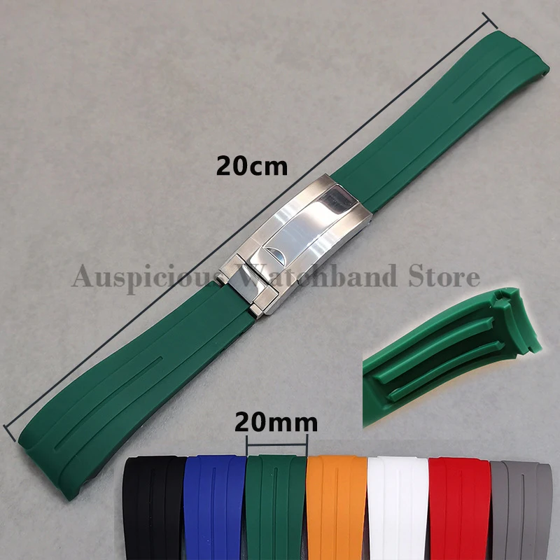

20mm Curved End Rubber Watch Strap for Rolex Water Ghost Wristband Oyster Perpetual Yacht-Master Watchband Replace Bracelets