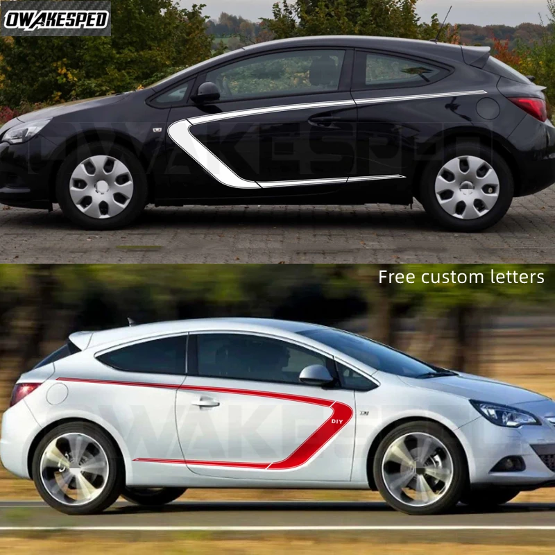 Фото Набор наклеек на боковые двери автомобиля для Opel Astra K H J GTC OPC, аксессуары для внешнего тюнинга, спортивные полосы, виниловые наклейки для самостоятельной установки №1