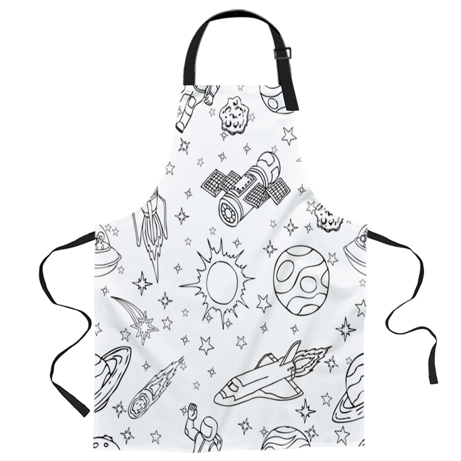 

Spaceship Rocket Astronaut Design Adjustable Canvas Kitchen Coffee Apron Ladies Couple Cooking Dining