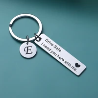 silver color personalized fashion geometric round letter keychain drive safe i need you here with stainless steel name keychain