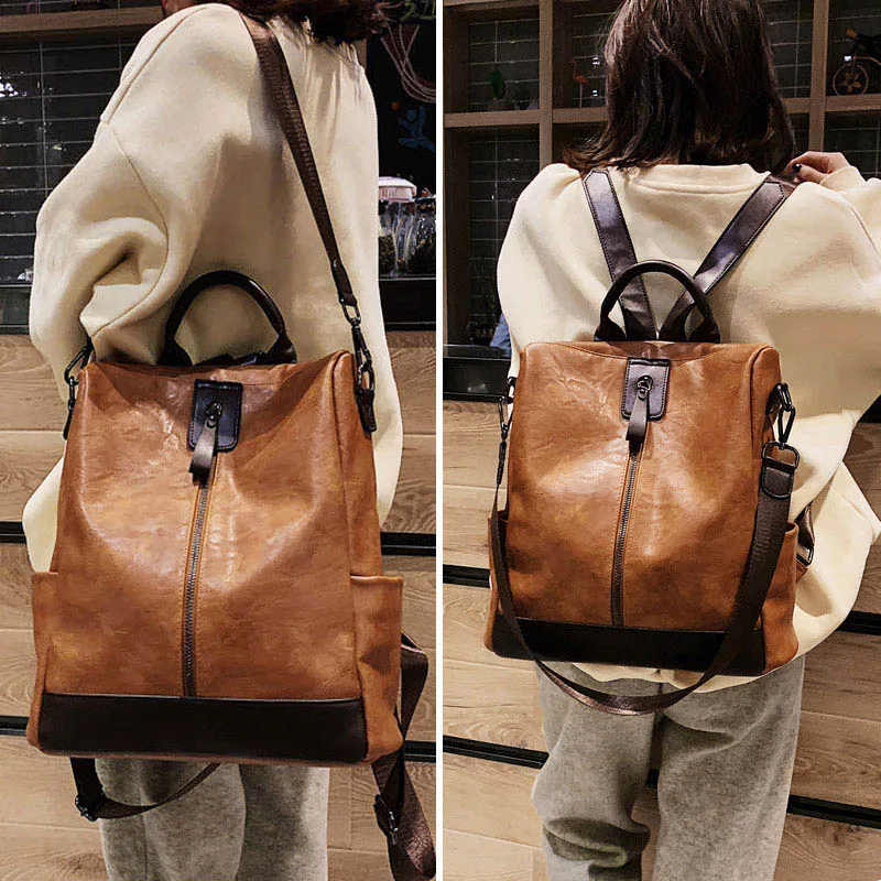 

Vintage Backpack Women Soft PU Rucksack Large Capacity Travel Backpack Anti-theft School Bag High Quality Leather Knapsack Sac