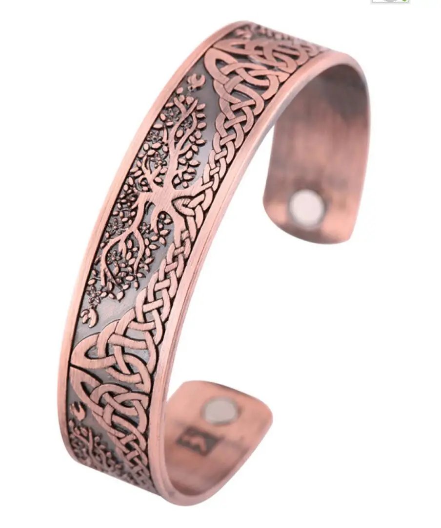 

1PC Viking Health Bracelets Tree Of Life Luck Knot Runes Trinity Magnetic Cuff Bangles Women Men Adjustable Bracelet F1093