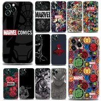 marvel comics logo clear phone case for iphone 11 12 13 pro max 7 8 se xr xs max 5 5s 6 6s plus soft silicone marvel