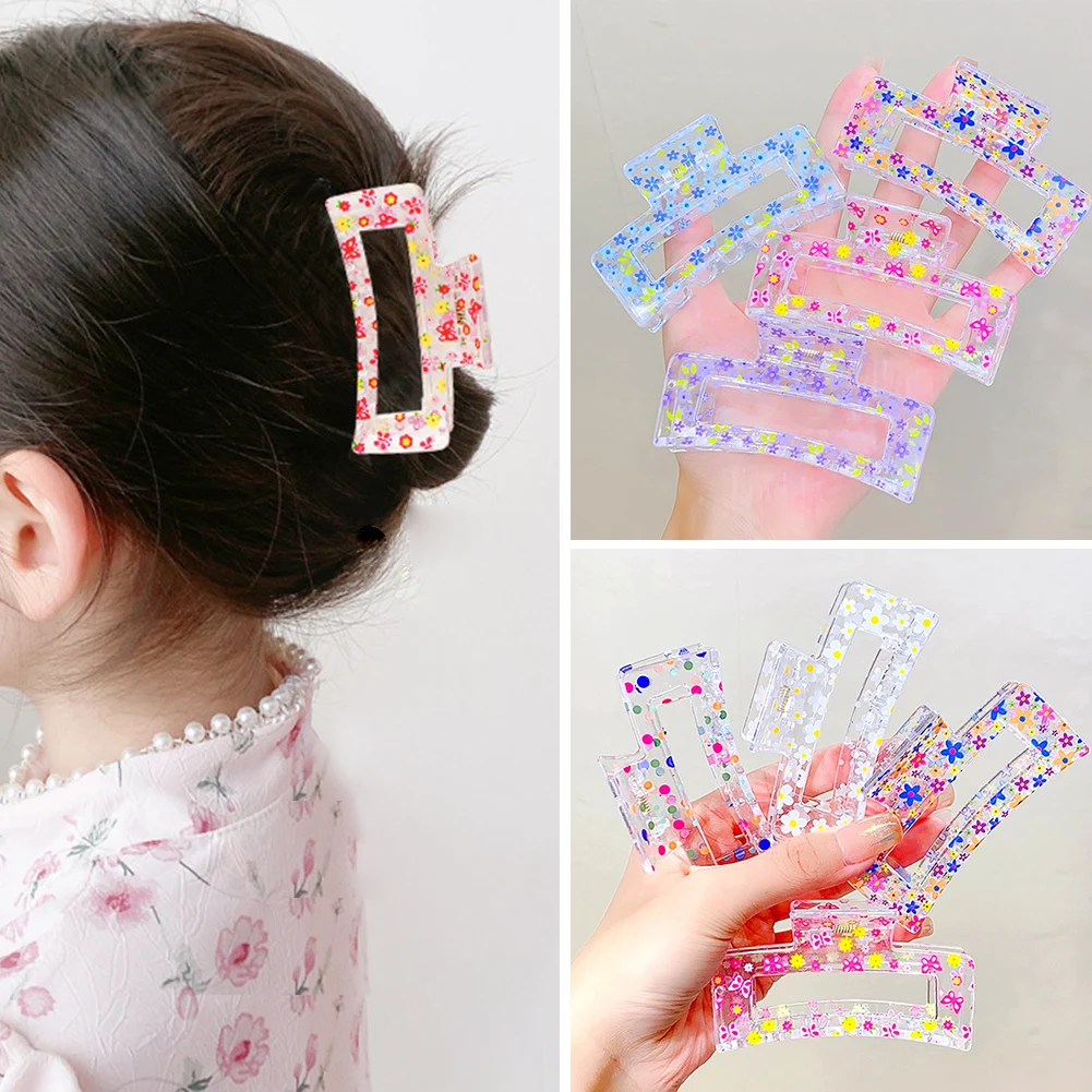 

Korean Style Women Hair Claws Elegant Acrylic Hairpin Flower Print Hair Clips Large Geometry Headwear for Girl Hair Accessories