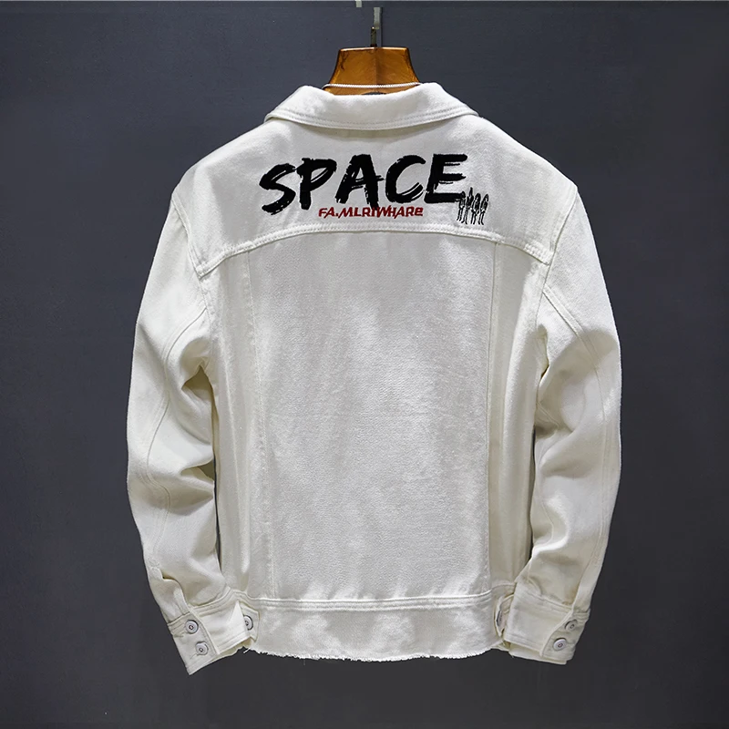 Джинсовая куртка мужская с надписью модная свободная Молодежная из денима