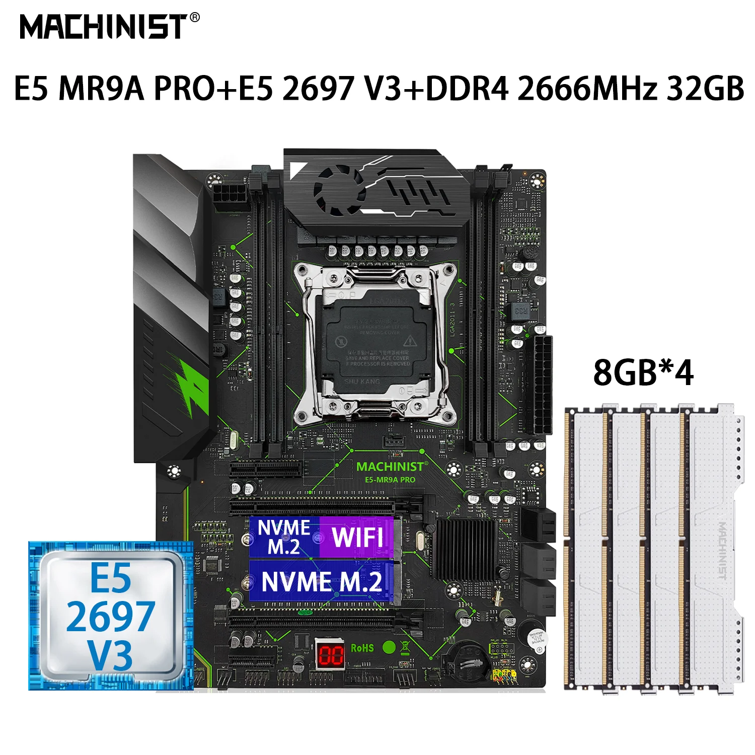 

Комплект материнской платы MACHINIST E5 MR9A PRO с процессором XEON E5 2697 V3 LGA 2011-3 DDR4 2666 МГц 4*8 ГБ = 32 Гб оперативной памяти NVME M.2