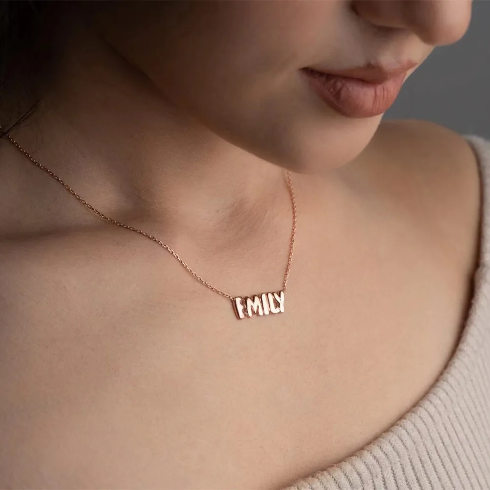 3UMeter Personalized Bubble Name Puff Necklace 3D Balloon Name Necklace Women Mother's Day Gift