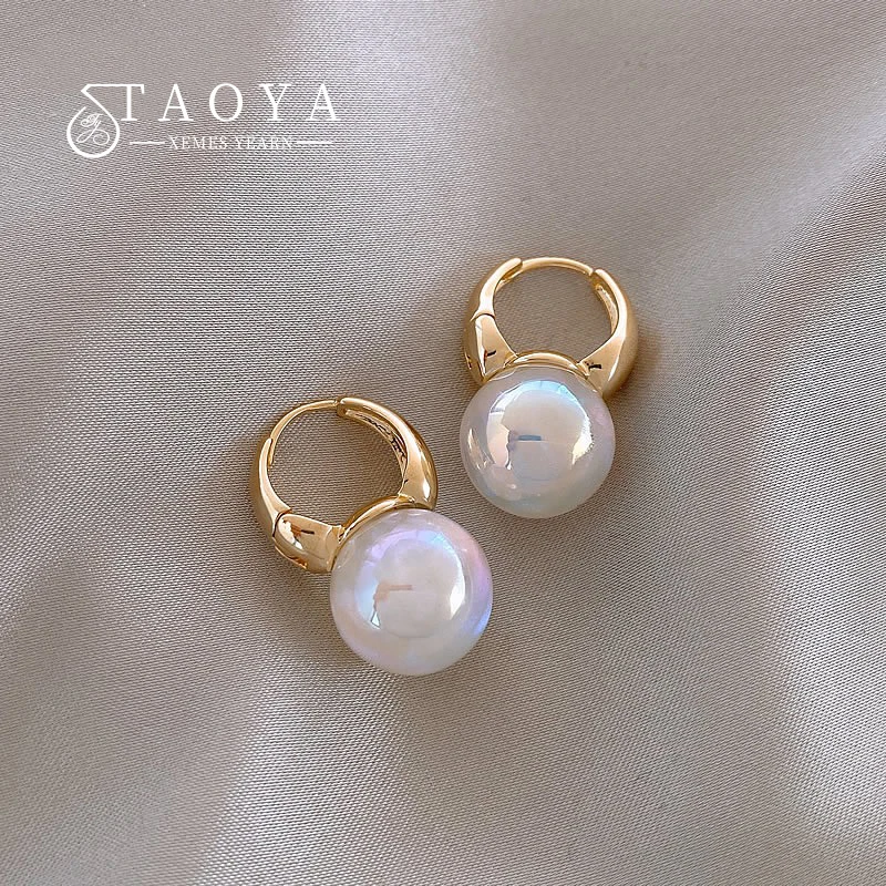 

2022 New Sweet Dream Color Pearl Pendant Metal Ear Button Earrings Elegant Accessories For Womans Korean Fashion Jewelry Party