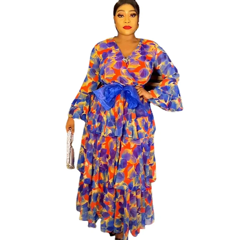 

Plus Size African Party Dresses for Women 2023 New Summer Fashion Africa Clothing Elegant Turkey Muslim Print Chiffon Maxi Dress