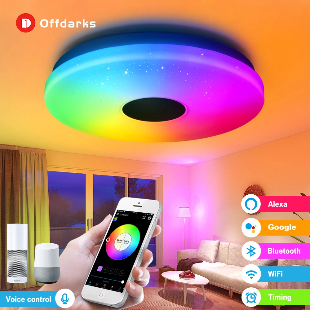 

OFFDARKS Ceiling lamp wifi modern RGB led light dimmable ceiling with bluetooth indoor bedroom room home Alexa Google Smart lamp