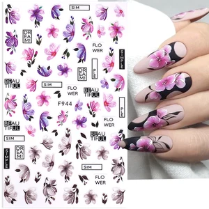 3D цветок лепесток наклейки для ногтей фиолетовый розовый Лист Тюльпана Клевер Лето Авокадо Фрукты Геометрическая линия цветочный Маникюр украшение BEF