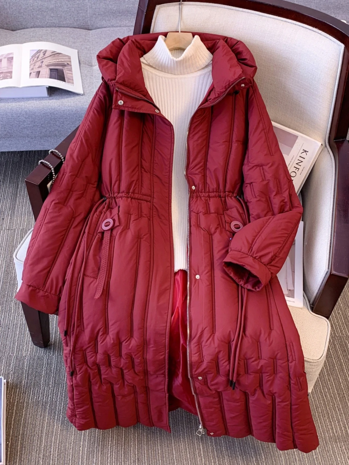 Ankela Красная пуховая куртка на хлопковой подкладке для женщин зима 2023 новые