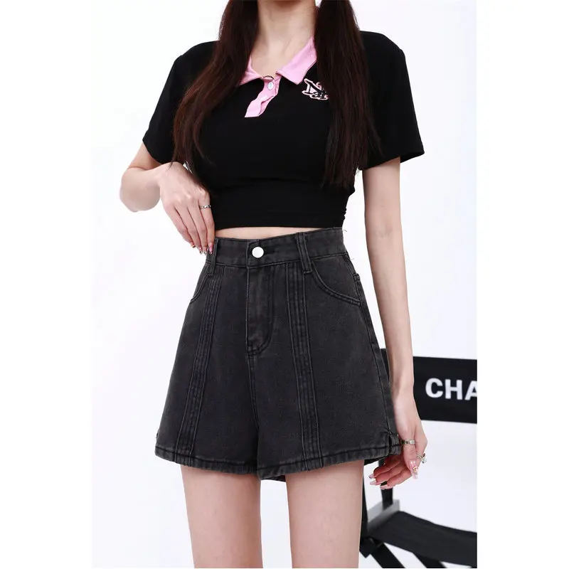 New Summer Women's Loose Slim Wide Leg Pants Beautiful High Waist Sexy Party Side Split A-line Shorts Girls' Fashion Trend Jeans