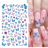 blue butterfly 3d nail stickers flowers leaves self adhesive transfer sliders wraps manicures foils diy decorations