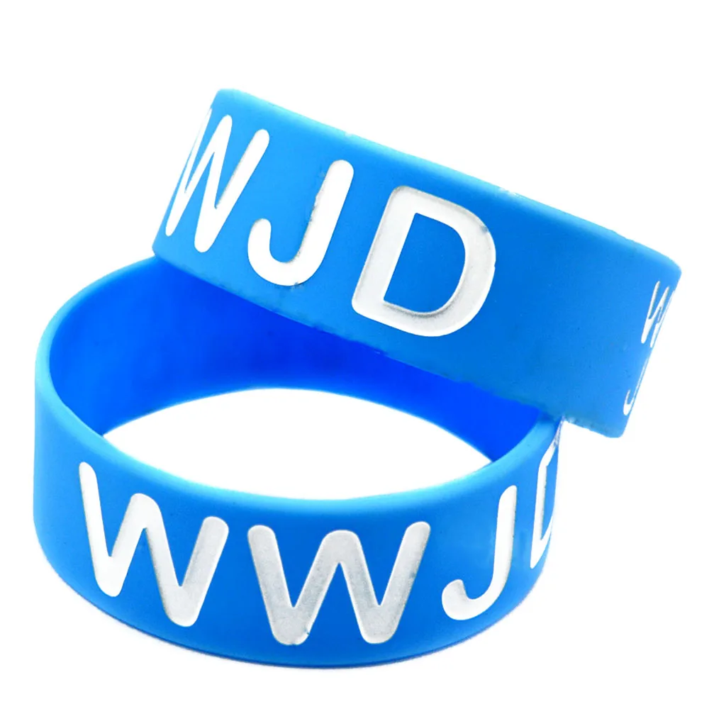 Фото 1 шт. синий силиконовый браслет с надписью WWJD (What Would Jesus Do), ширина 1 дюйм. №4