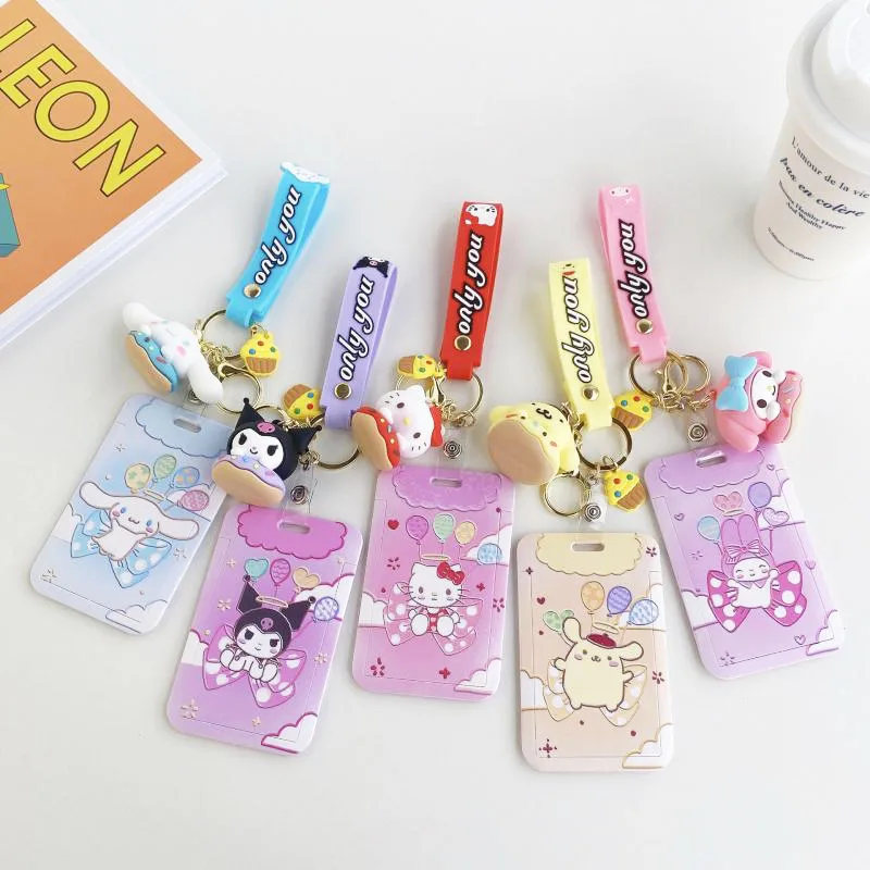 

Милая мультяшная Sanrios Kuromi Cinnamoroll Hellokittys помпоны автобусная карта для еды карта доступа Чехол для карт с подвеской брелок