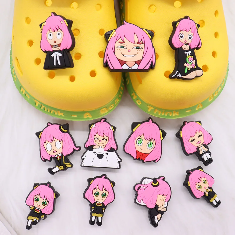 

1pcs Comic Pink Girls Shoes Accessories Japanese Sandals Garden Buckle Decorations Fit Croc Jibz Charm Kids Party Gift
