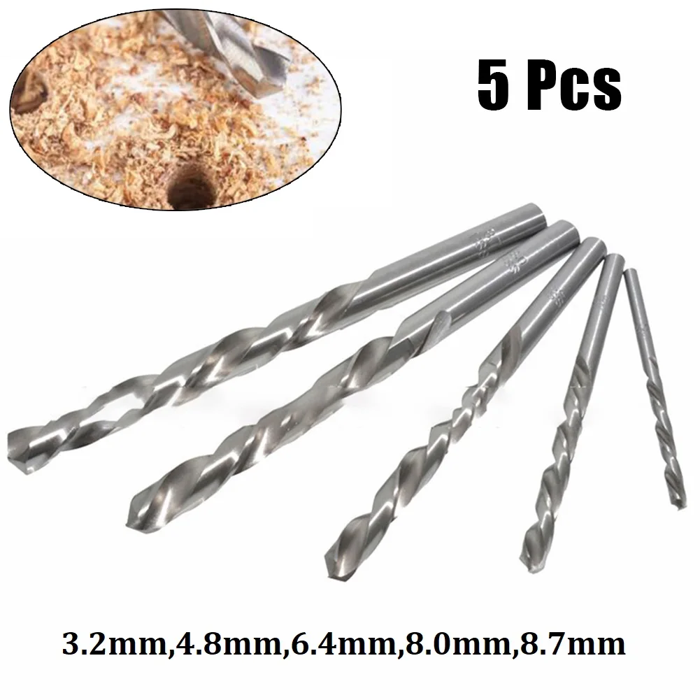 

5pc Left Hand HSS Spiral Twist Drill Bits 3.2/4.8/6.4/8/8.7mm Set Screw Extraction Remover Removal For Wood Plastic Sheet Copper