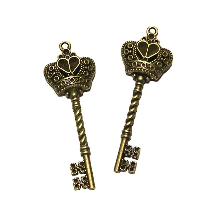 14Pcs 20*61MM Antique Silver Plated Bronze Color Crown Key Charms Pendant Handmade DIY Jewelry Accessories