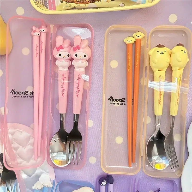 Hello Kitty аниме Kawaii MINISO портативный набор посуды милый Cinnamoroll Kuromi ложка из