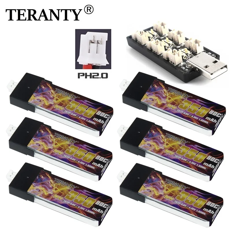 

Комплект зарядного устройства TERANTY 1S HV LiPo 3,8 в 350 мАч 80C/160C с разъемом PH2.0 для Mini Quads FPV дрона Emax