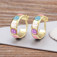 high quality enamel candy color smiling face oil dripping gold earrings women fashion party wedding jewelry gift wholesale