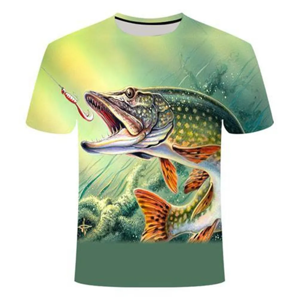 

Summer The Latest 2021 Fish Outdoor T-Shirt Men 3D Cool Print Fishing Men Short Tops Ocollar Casual Men Fishing T-shirt Poissons