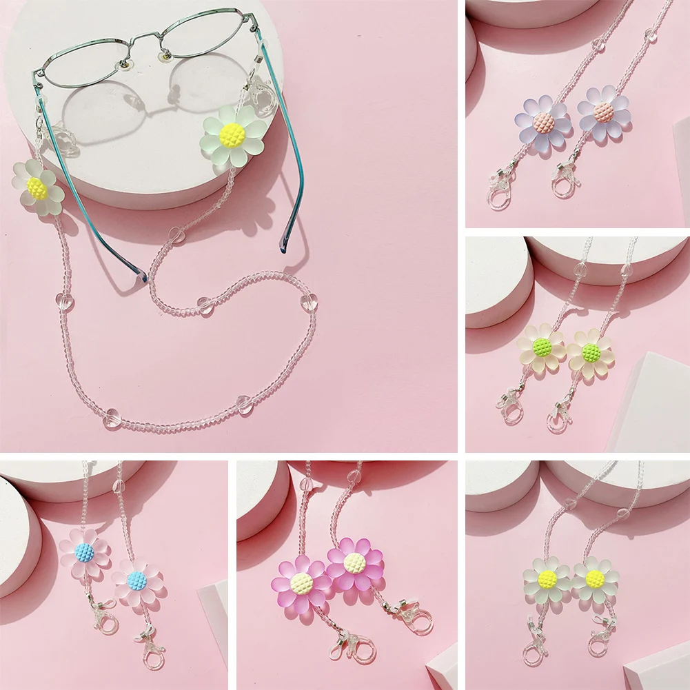 

New Fashion Sunglasses Chain Colorful Flower Bead Glasses Chain Small Daisy Flower Antilost Mask Lanyard Hold Straps Girls Women