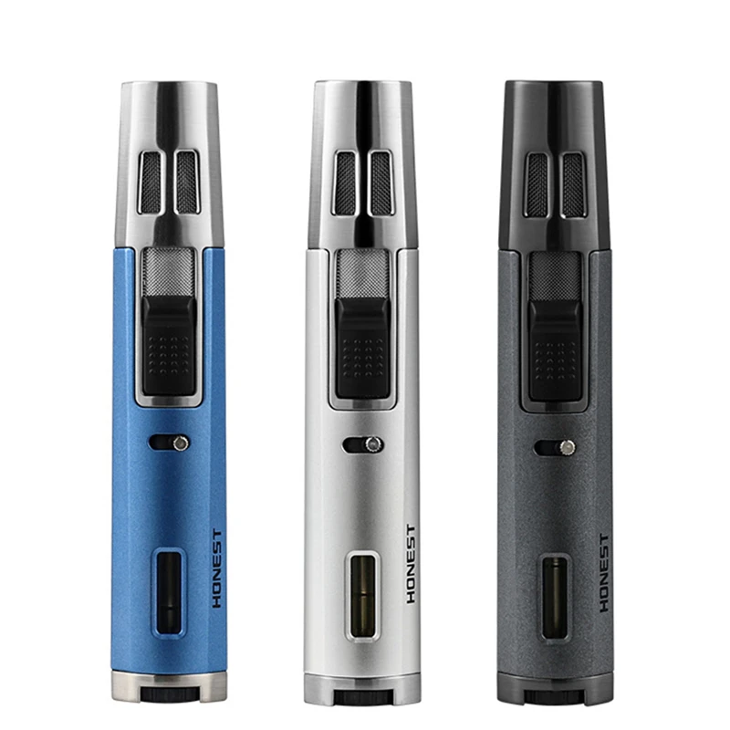 

New Metal Two-Spray Torch Blue Flame Inflatable Lighter Windproof Lock Fire Small Spray Gun Cigar Lighter Men's Gift