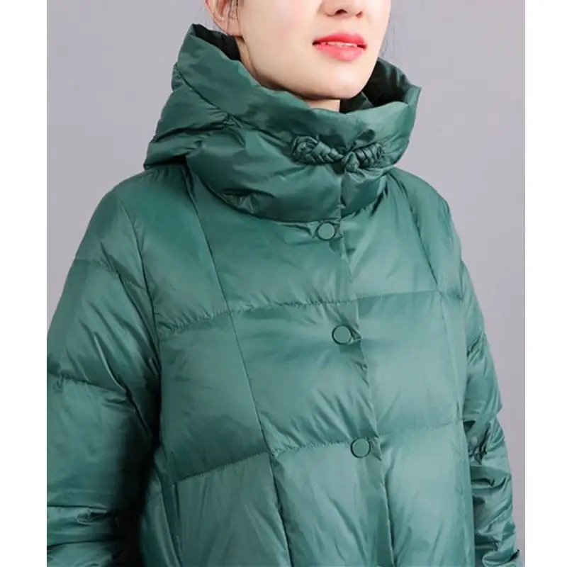Women's Winter Coats White Duck Down Jacket Famale 2022 Long Vintage Hooded Loose Thin Light Solid Middle Aged Keep Warm Parkas