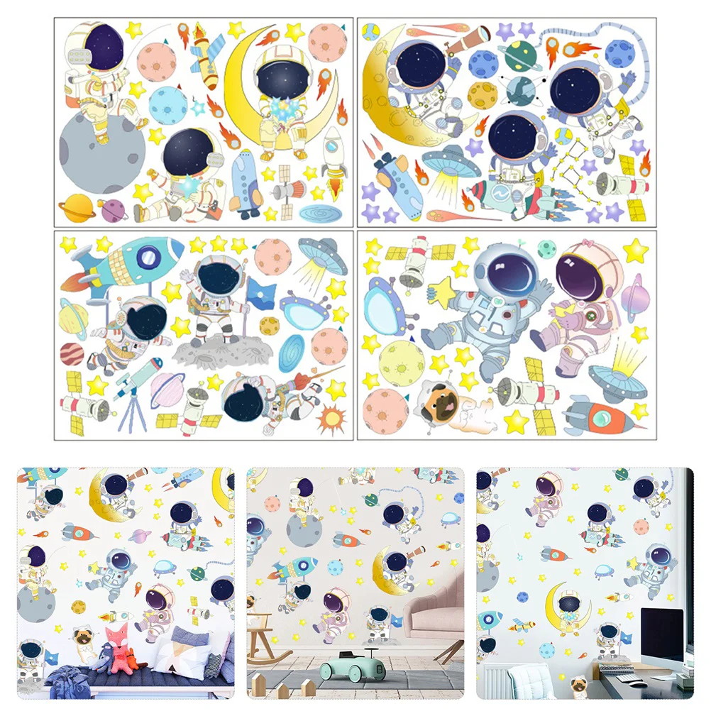 

4 Sheets Creative Astronaut Wall Decals Lovely Astronaut Wall Stickers for Bedroom
