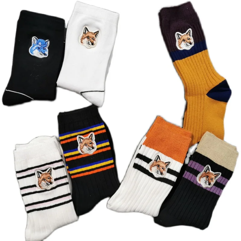 

22SS Color Patchwork Fox Embroidery ADER ERROR Socks Men Women 100% Cotton ADER ERROR Socks Fashion Four Seasons Lil Peep