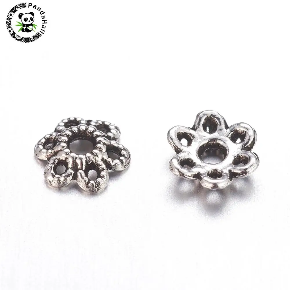 

6-Petal Tibetan Style Alloy Hollow Flower Bead Caps for DIY Jewelry Making Accessories,Lead Free Nickel Free,6x1.5mm,Hole: 2mm