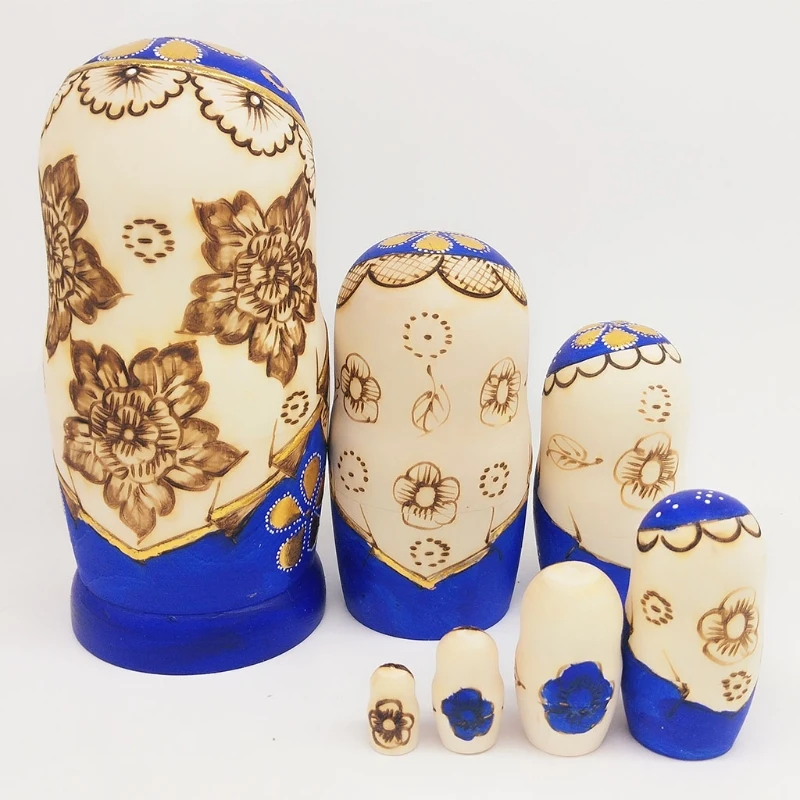 

7pcs Blue Russian Nesting Dolls Wooden Matryoshka Toys for Children Kids Christmas Home Room Decoration