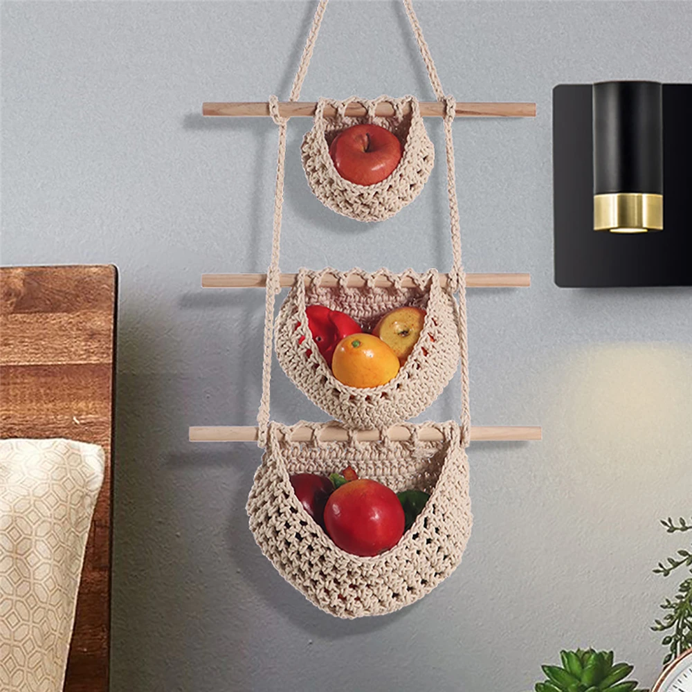 Богемная подвесная корзина для хранения плетеная хлопковая веревка ручной