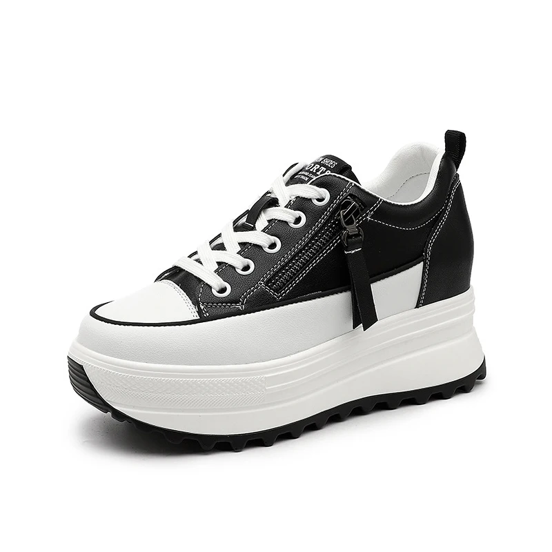 

Женская повседневная обувь на платформе, простые модные однотонные туфли на плоской подошве с боковой молнией и шнуровкой, весна-осень 2023