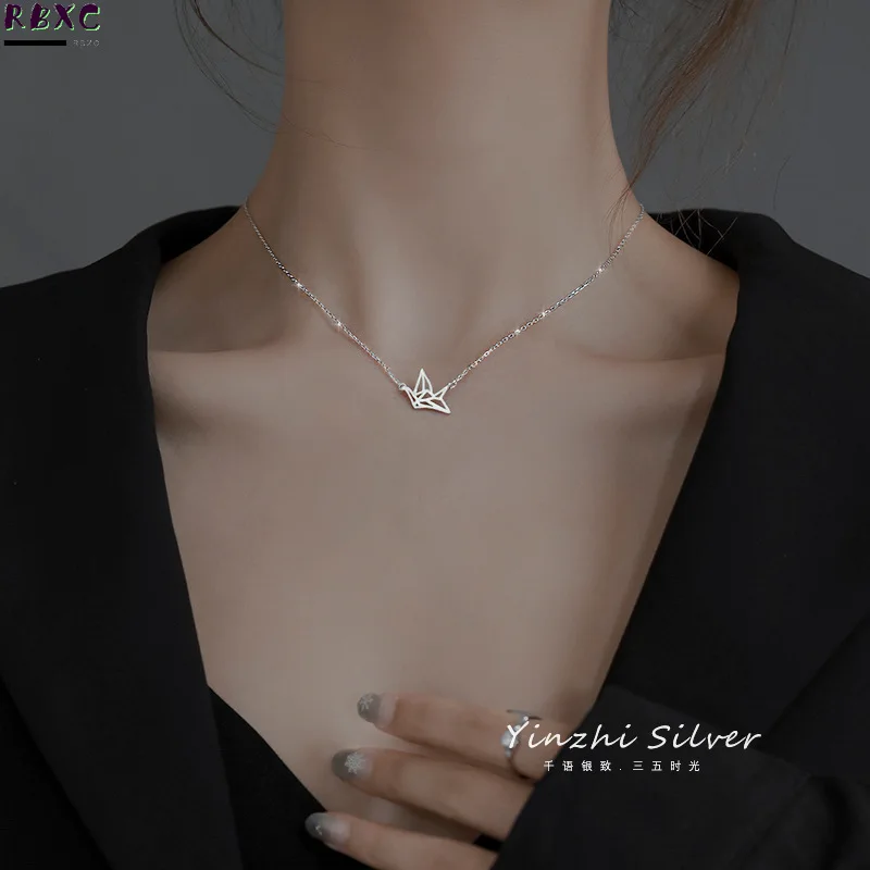 

Sterling Silver thousand paper Necklace female clavicle chain simple minority simple light luxury advanced 2022 new paper plane