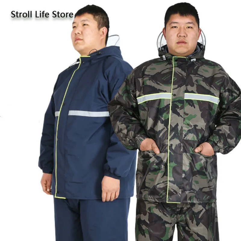 Large Plus-sized  Raincoat Men Women's Plus Size Fat People Camouflage Rain Coat Motorcycle Riding Rain Pants Impermeable Gift