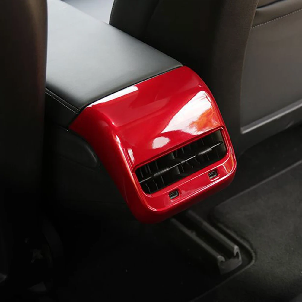 

Car Interior Armrest Box Rear Air Conditioning Vent Outlet Covers Decor Stickers Accessories for Tesla Model 3 Y