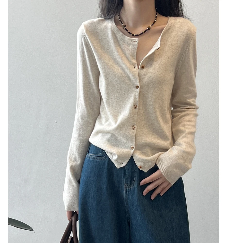 2024 женские осенние тонкие кардиганы с круглым вырезом дизайн на одной пуговице