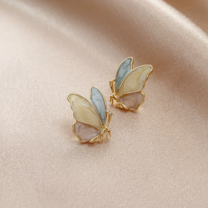 

Multicolors Butterfly Stud Earrings For Women S925 Needle Trendy Exquisite Designer Creativity Enamal Jewelry Accessories Party