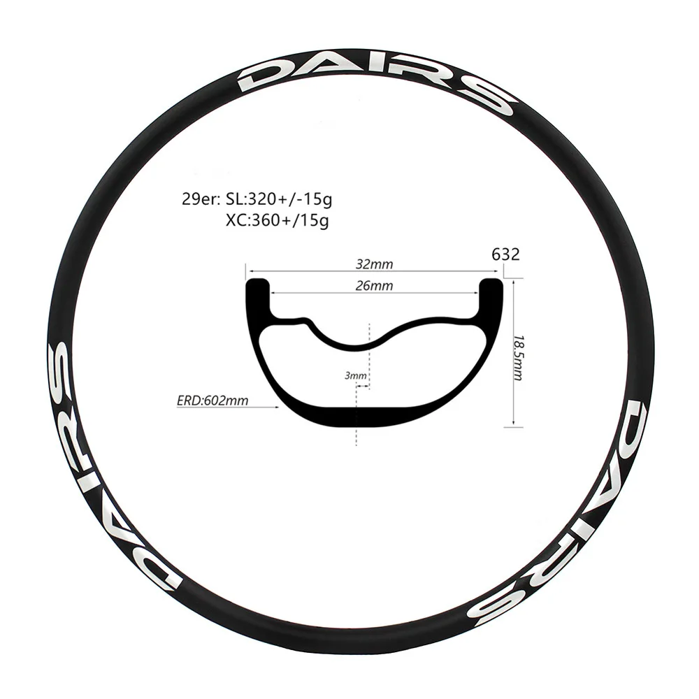 Graphene 29er Carbon mtb rims ultra light tubeless 32x18.5mm asymmetrical bicycle mtb wheel disc bicycle rims 320g