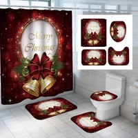 christmas bell waterproof polyester fabric shower curtain set xmas ornament non slip rug toilet lid cover bath mat bathroom sets