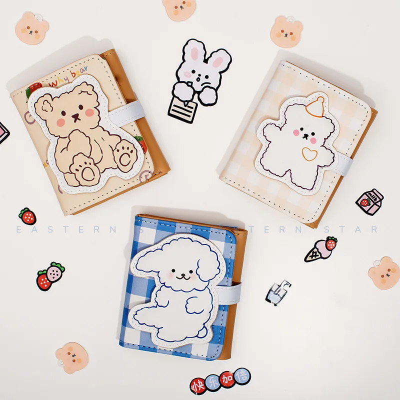 

Kawaii держатель для карт из искусственной кожи, квадратный кошелек на молнии, Женский кошелек для монет, мультяшный медведь, сумка для удостов...