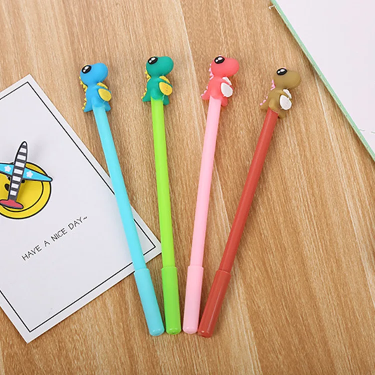 

10pcs Creative Stationery Dinosaur Silicone Tip Neutral Pen Cute Cartoon Learning Office Water-based Signature Pen Cute Gel Pens