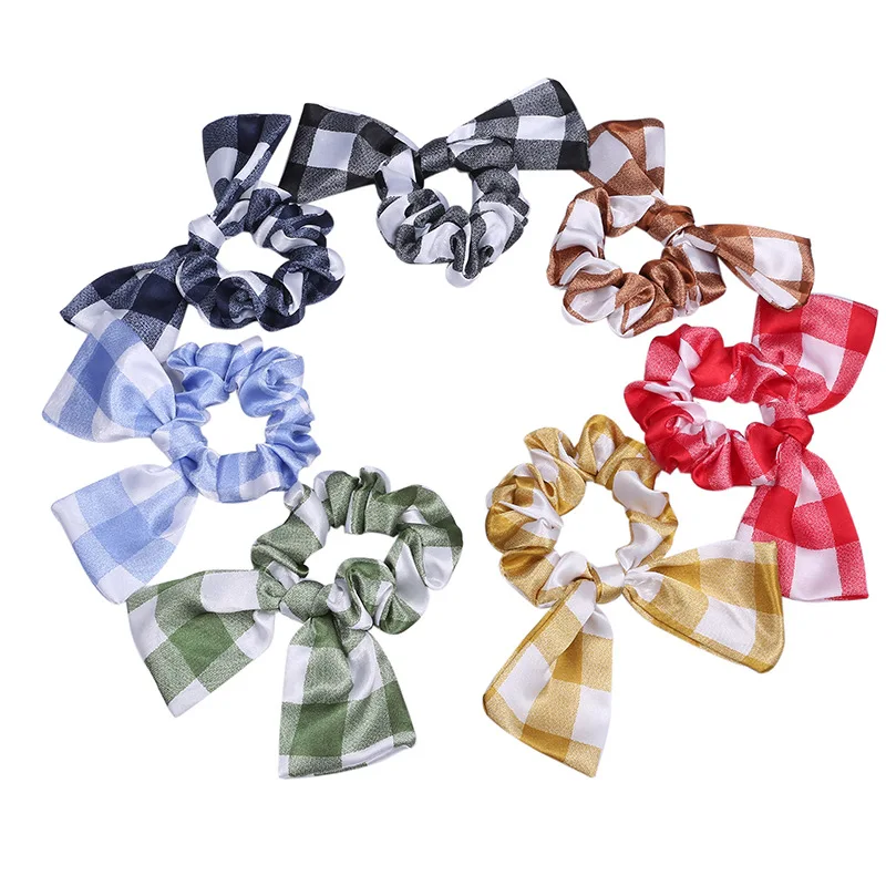 

Женские летние резинки для волос в клетку с бантом, резинки для волос с цветами для девочек, заколка для хвоста, аксессуары для волос, 2022
